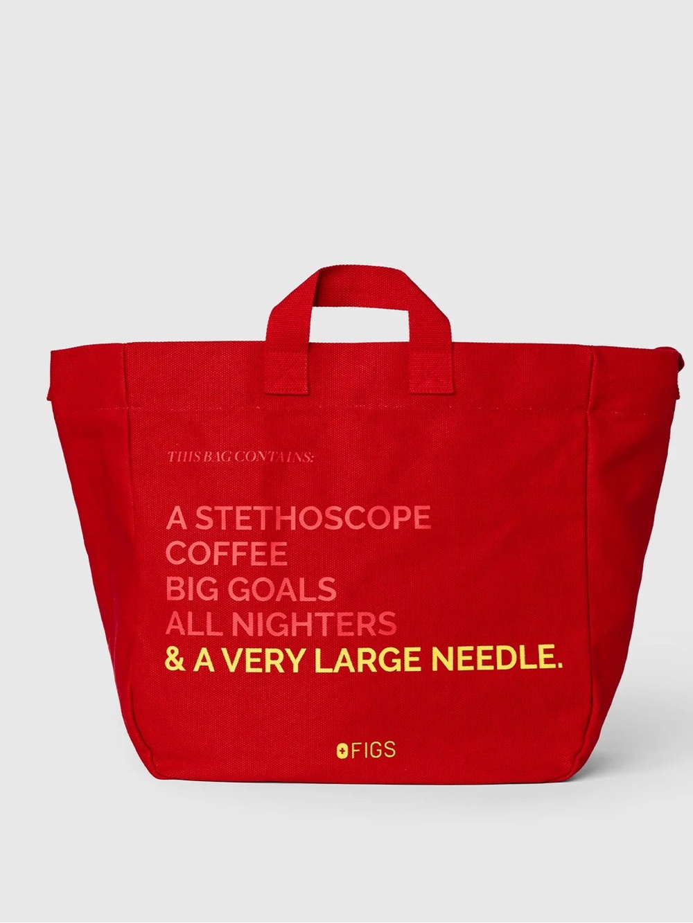 Figs Red Canvas Duffel Tote with Yellow Print